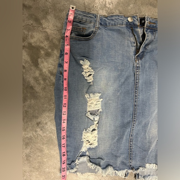 Denim Ripped Midi Skirt - Picture 3 of 5